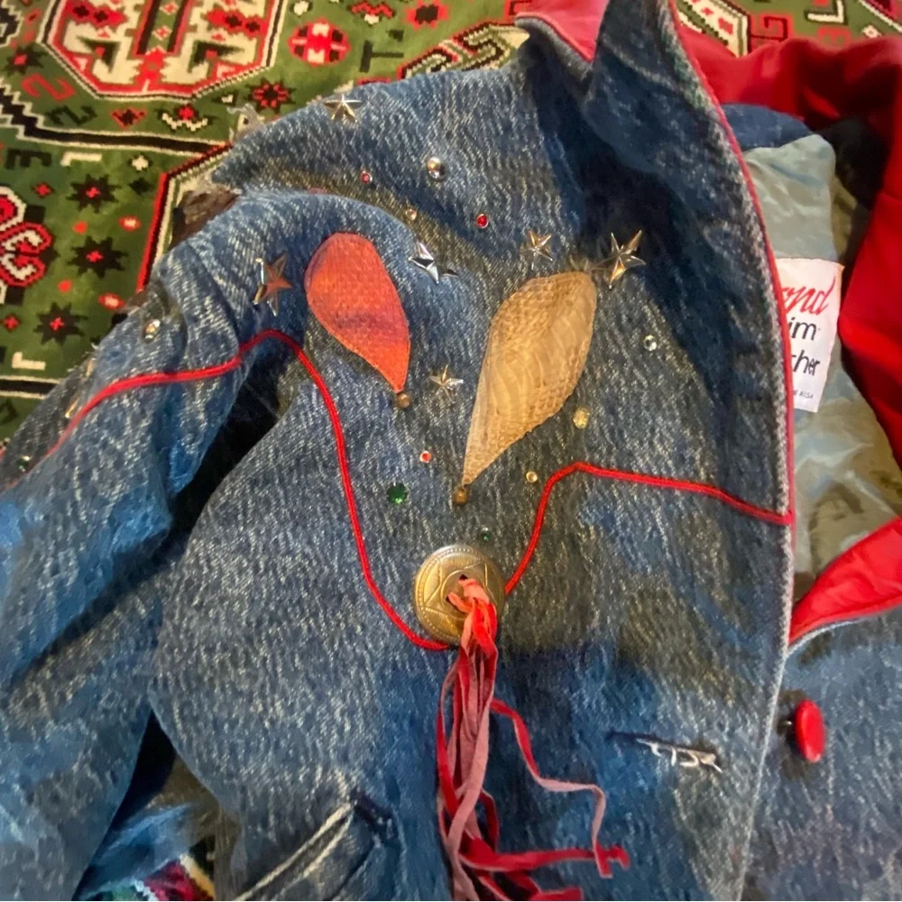 Vintage Denim Rodeo Jacket with Red leather Accents - Picture 3 of 14